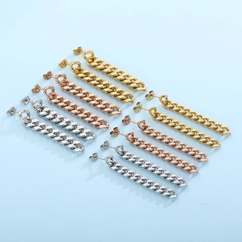 Cuban Link Kette Drop Ohrringe Edelstahl Punk Lange Quasten Stecker Minimalistischer Schmuck Für Herren Damen