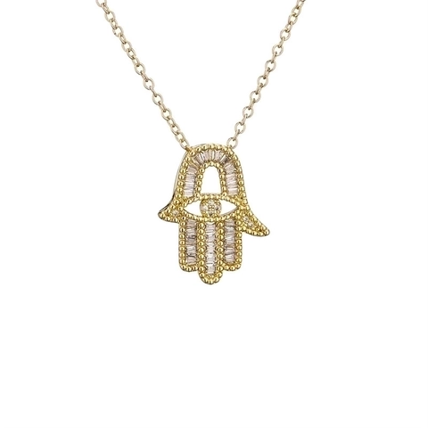 Hamsa Hand Böser Blick Anhänger Halskette Kupfer Bunte Zirkonia Inlaid Boho Ethno Schmuck Amulett Geschenk Damen