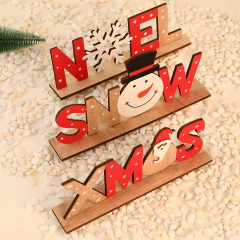 Décoration De Noël En Lettres De Bois Xmas Noel Snow Table Père Noël Bonhomme De Neige Flocon Design Décor De Bureau