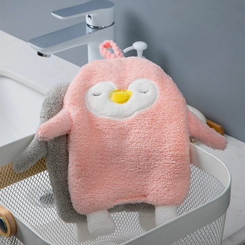 Asciugamano Da Mani Appeso Pinguino Cartone Animato Ultra Assorbente Morbido Pile Di Corallo Microfibra Per Bagno Cucina Asciugatura Rapida