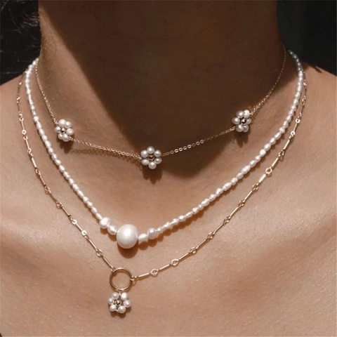 Collar De Flores De Perlas de Agua Dulce De Agua Dulce Cobre Bañado En Oro De 14K Gargantilla Joyería Elegante De Flor De Ciruelo Mujer