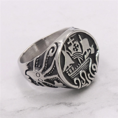 Anillo Da Sigillo Da Uomo In Acciaio Inossidabile Nautico Barca A Vela Polpo Kraken Punk Retro Gioielli