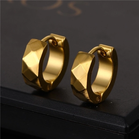 Γεωμετρικά Σκουλαρίκια Huggie Hoop Diamond Cut Γυαλισμένο Ανοξείδωτο Ατσάλι Minimal Unisex Κορεάτικο Στυλ Κοσμήματα