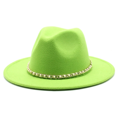 Wollen Fedora Hoed Met Kunstparels Gouden Ketting Decoratie Breedgerande Jazzhoed Elegante Vintage Vilten Hoed