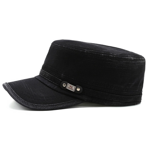 Militaire Pet Cadet Cap Platte Bovenkant Gewassen Stof Verstelbaar Zonbescherming Casual Vintage Stijl Voor Heren Dames