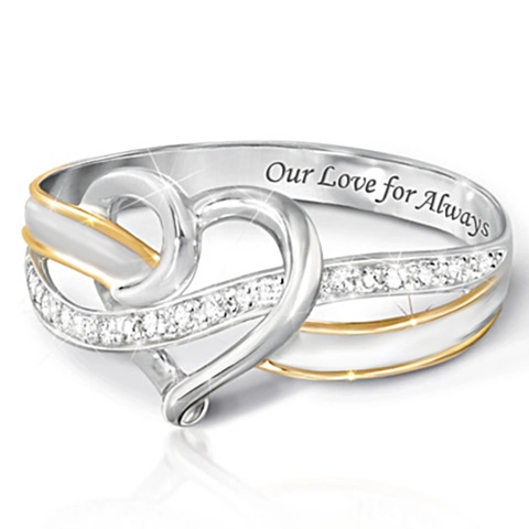 Tweekleurige Legering Hart Infinity Ring Met Zirkonia Gegraveerd Voor Vrouwen Romantische Sieraden Cadeau