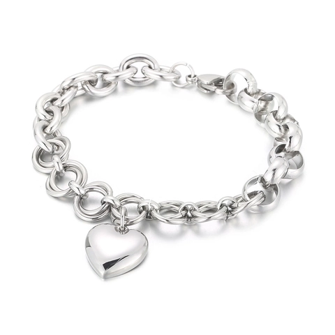 Edelstahl Herz Anhänger Armband Grobe Kette Spiegelpolitur Trendiger Schmuck Geschenk Für Damen