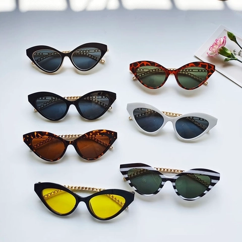 Fashion Cat Eye Sunglasses Women Vintage Gold Metal Chain Frame UV400 Protection CatEye Sun Glasses Outdoor Travel Accessory