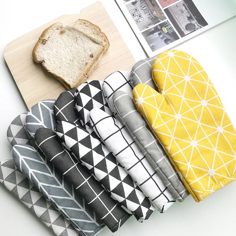 Guanto Da Forno Isolato Cotone Lino Cucina Cottura Microonde Presina Motivo Geometrico Nordico Con Gancio Per Appendere