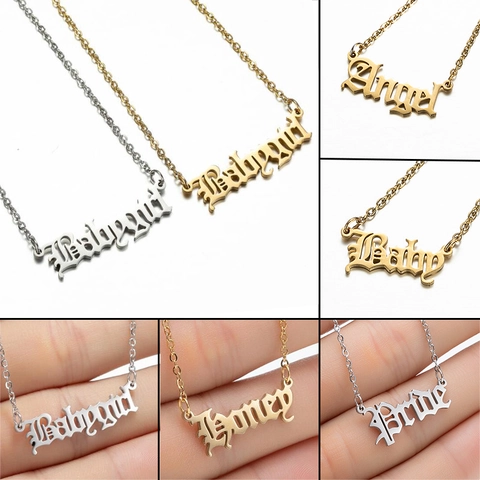 Collar Con Colgante De Letra Gótica Acero Inoxidable Hip Hop Retro Angel Princess Honey Joyería Para Mujer