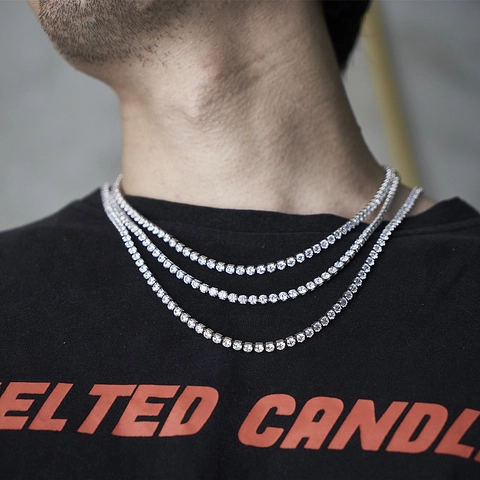 Hip Hop Tennis Chain Necklace Titanium Steel Iced Out Zirconia Streetwear Jewelry For Men Women