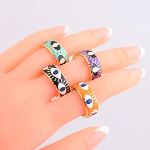 Evil Eye Ring Kupfer Vergoldet Emaille Verstellbar Boho Trendiger Schmuck Damen