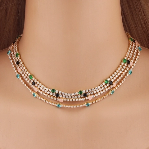 Zircon Round Tennis Necklace Copper Gold Plated Elegant Minimalist Geometric Colorful Jewelry Women Adjustable