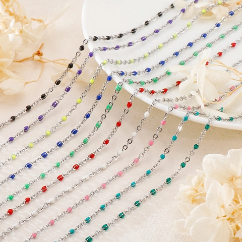 Stainless Steel Necklace With Colorful Resin Beads Bohemian Style Minimalist O Chain Jewelry For Women And Men