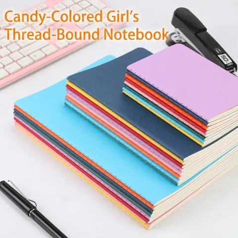 Minimalist Colorful Paper Cover Notebook Sewn Binding Lined Blank Pages For Office Student School Writing Journal