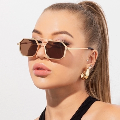 Octagonal Polygon Sunglasses Metal Frame Double Bridge UV400 Protection Retro Punk Style Eyewear For Women And Men