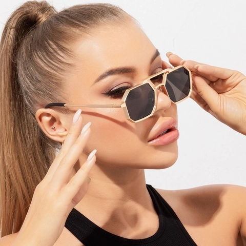 Octagonal Polygon Sunglasses Metal Frame Double Bridge UV400 Protection Retro Punk Style Eyewear For Women And Men