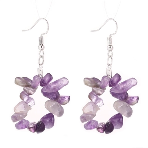 Bohemian Natural Crystal Stone Chips Dangle Earrings For Women Handmade Geometric Alloy Drop Earrings Ethnic Minimalist