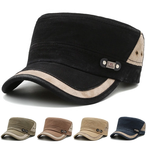 Cappello Cadet Da Uomo Cotone Tela Militare Berretto Piatto Regolabile Protezione Solare Tempo Libero Patchwork Moda Outdoor