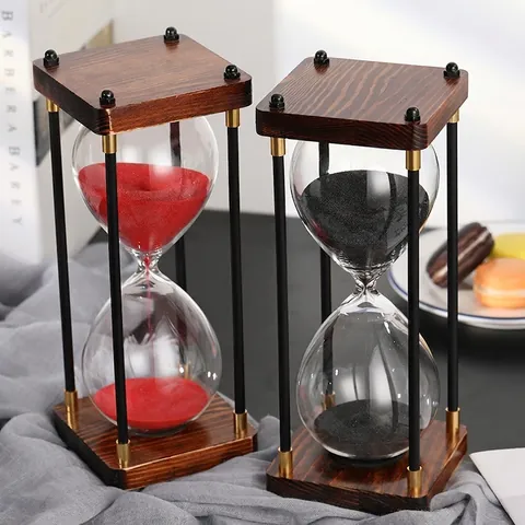 Hourglass Sand Timer Retro Vintage Wood Metal Frame Borosilicate Glass Desktop Decorative Ornament Creative Gift