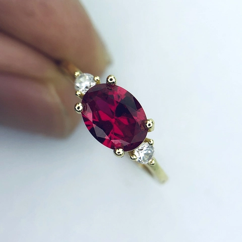 Anello A Tre Pietre Rame Placcato Oro Zirconia Ovale Fidanzamento Matrimonio Elegante Accessori Moda Per Donne