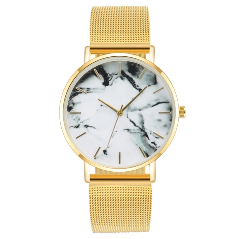 Orologio Al Quarzo Da Uomo Quadrante Minimalista Con Motivo Marmo Cinturino In Maglia Di Acciaio Inossidabile Moda Business