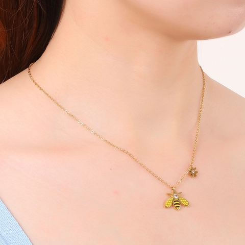 Gioielli Ape Collana E Orecchini In Acciaio Inossidabile Con Smalto E Zirconia Stile Animale Per Donne