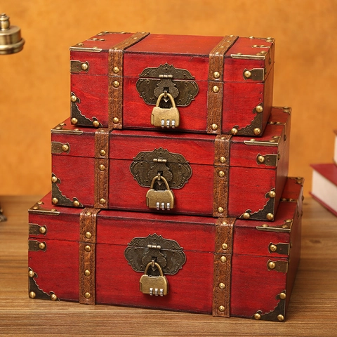 Caja De Almacenamiento De Madera Vintage Cofre Del Tesoro Antiguo Organizador De Escritorio Decorativo Con Cerradura
