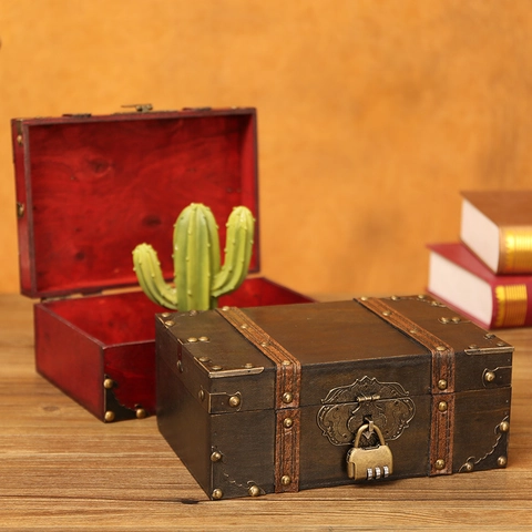 Caja De Almacenamiento De Madera Vintage Cofre Del Tesoro Antiguo Organizador De Escritorio Decorativo Con Cerradura