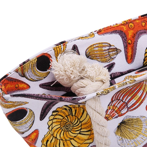 Borsa A Tracolla In Tela Da Donna Stampa Nautica Stella Marina Conchiglia Borsa Da Spiaggia Grande Capacità Manici In Corda Cerniera
