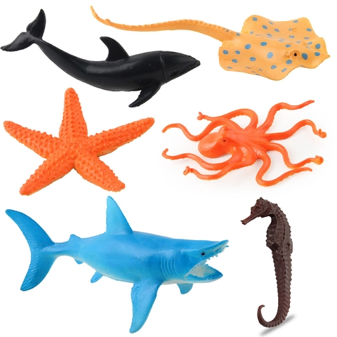 Realistic Marine Animal Model Toy Collection Including Shark Whale Octopus Seahorse Starfish Ray For Kids Educational PVC