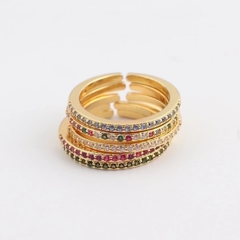 Minimalist Copper Zirconia Open Adjustable Ring For Women Colorful Cubic Zirconia Stackable Ring Fashion Finger Jewelry