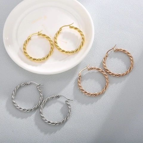 Twisted Rope Hoop Earrings 316L Titanium Steel Minimalist Geometric Trendy Lightweight Fashion Accessories