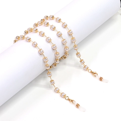 Elegant Glasses Chain Imitation Artificial Pearl Gold Alloy Strap Anti-Slip Eyewear Lanyard Sunglasses Holder For Women