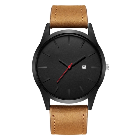Montre À Quartz Minimaliste Pour Hommes Affichage De La Date Grand Cadran Style Business Décontracté Boîtier En Alliage Bracelet En Cuir