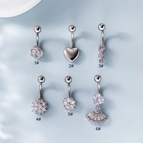 Stainless Steel Belly Piercing Rings With Zircon Heart Flower Design Navel Jewelry Fashion Accessories For Women