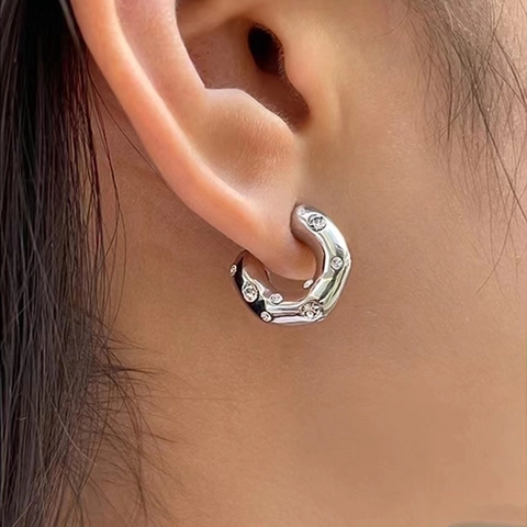 Boucles D Oreilles Stud En Forme De C Irrégulières En Acier Inoxydable Incrustées De Strass Pour Femmes