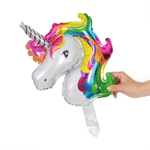Mini Unicorn Head Aluminum Foil Balloon Metallic Iridescent Inflatable For Children Birthday Party Celebration Decor