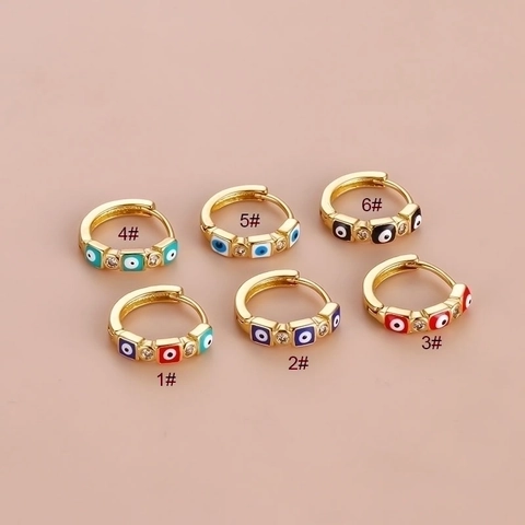 Bohemian Evil Eye Hoop Earrings Copper Gold Plated Square Enamel Cubic Zirconia Piercing Jewelry Personalized Style