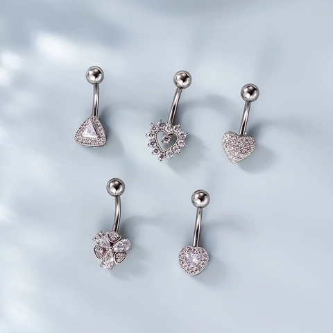 Butterfly Heart Belly Button Rings Stainless Steel Copper Zircon Inlaid Sparkling Piercing Jewelry For Women