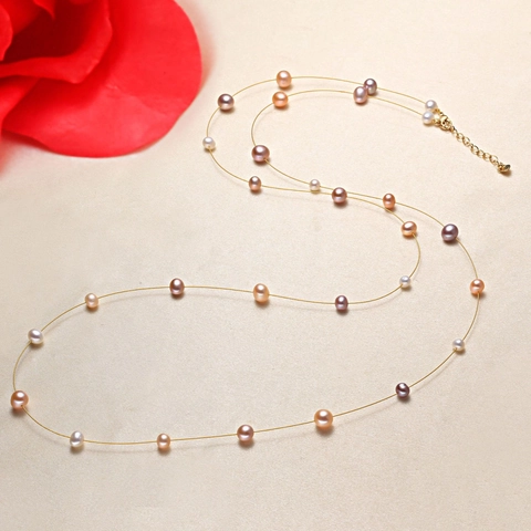 Elegant Freshwater Pearl Star Necklace Copper Alloy Gold Plated Long Sweater Chain For Women Versatile Multi Color Jewelry