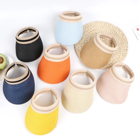 Straw Sun Visor Hat Wide Brim UV Protection Summer Beach Holiday Woven Breathable Foldable For Children And Adults