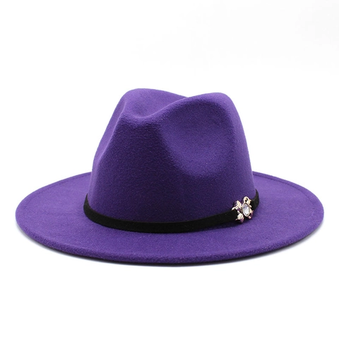 Cappello Fedora Vintage In Feltro Di Lana A Tesa Larga Stile Britannico Con Fascia Nera E Decorazione A Insetto Con Strass
