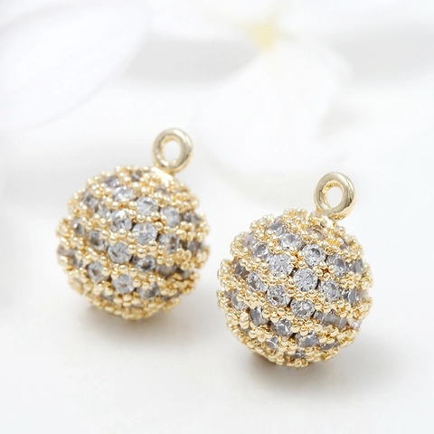 14K Gold Plated Pure Copper Ball Pendant Inlaid Zirconia For DIY Jewelry Making Crafts Accessories Necklace Bracelet Parts