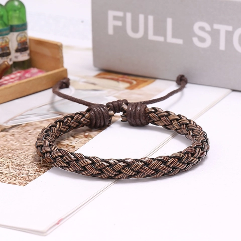Braided Bracelet PU Leather Wax Cord Adjustable Retro Punk Woven Jewelry For Men Women