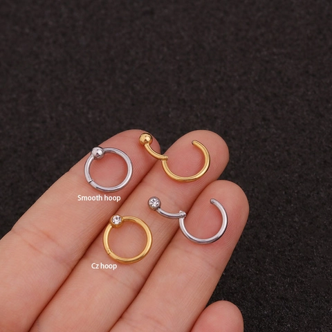 Roestvrijstalen Piercing Ring 16G Scharnierend Segment Voor Oorkraakbeen Neus Lip Zirkoon Inleg Mode Accessoire