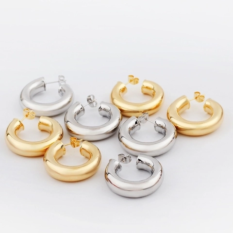 Chunky Hoop Ohrringe Kupfer Echt Vergoldet Große Runde Röhre Geometrisch Minimalistischer Trendiger Schmuck