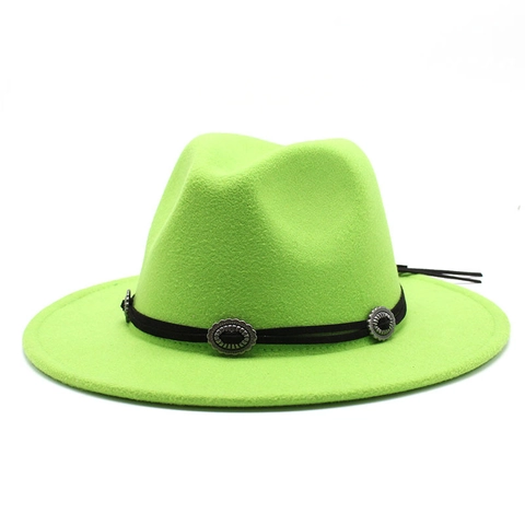 Chapeau Fedora Large Bord Feutre De Laine Boucle Métallique Rétro Bande Décorative Cowboy Western Jazz Pour Femmes Hommes