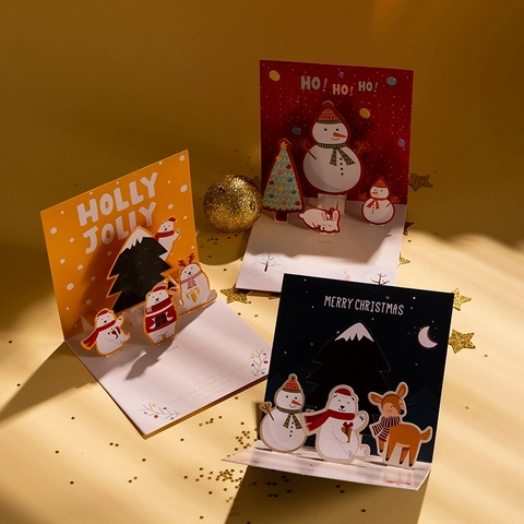3D Pop Up Weihnachtskarte Cartoon Rentier Schneemann Papier Weihnachtskarte Mit Umschlag Für Feiertagsgrüße