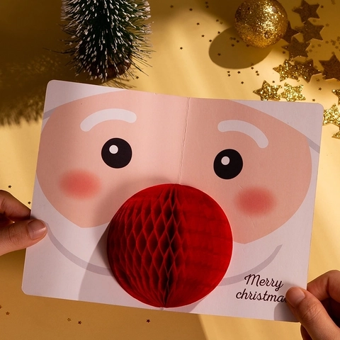 3D Pop Up Christmas Greeting Cards With Envelopes And Stickers Cartoon Honeycomb Holiday Blessing Cards For Kids Family